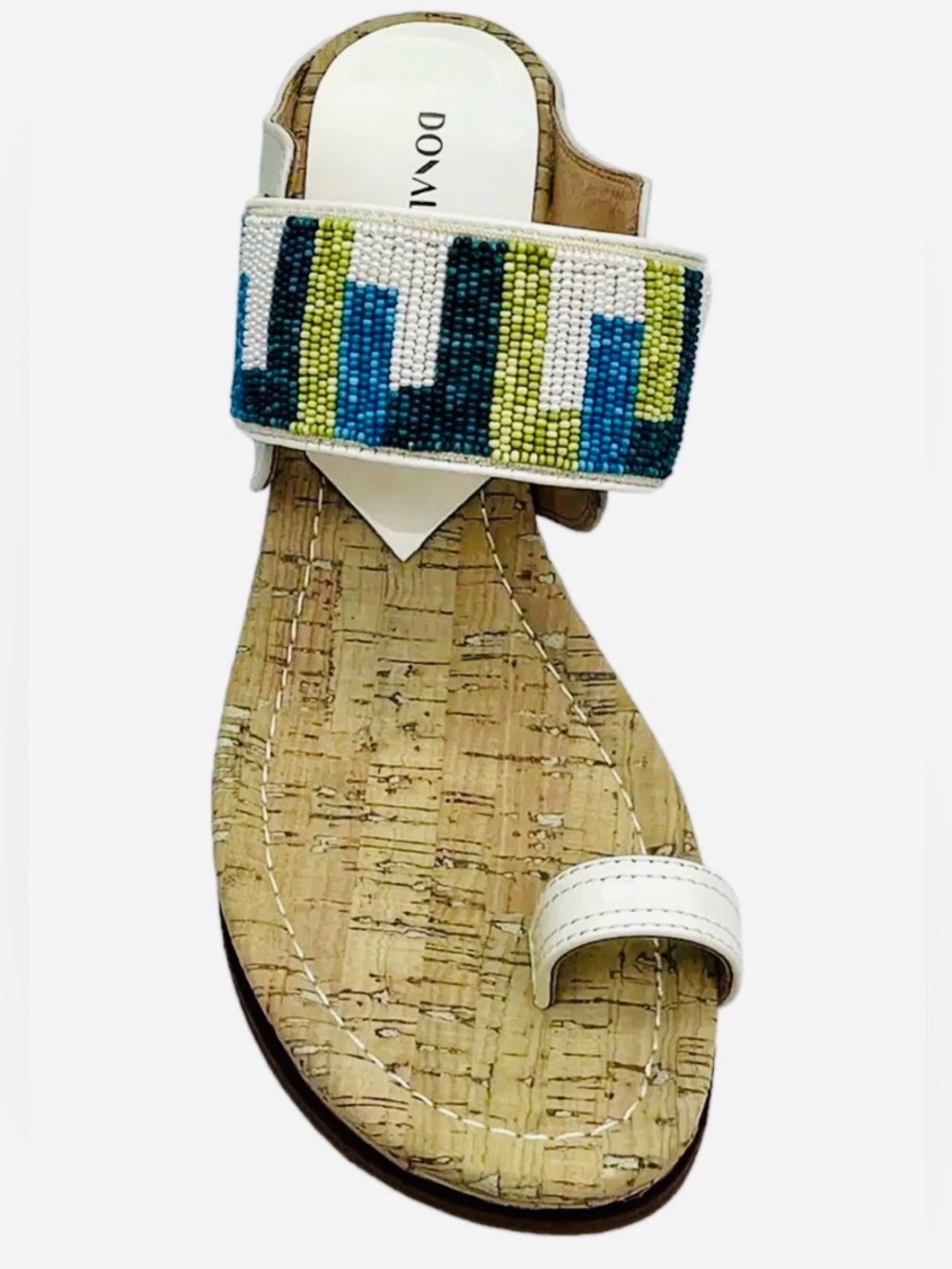 Donald J. Pliner Greer Beaded Slide Sandals 9 NWOT White Blue Green Wedge